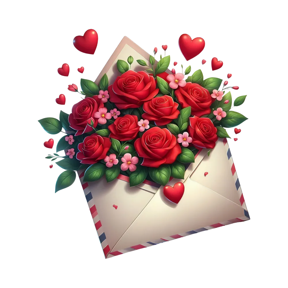 Envelope with Red Roses and Hearts