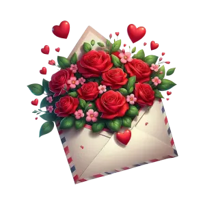 Envelope with Red Roses and Hearts