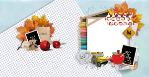 Back to School Themed Collage with Autumn Leaves and School Supplies
