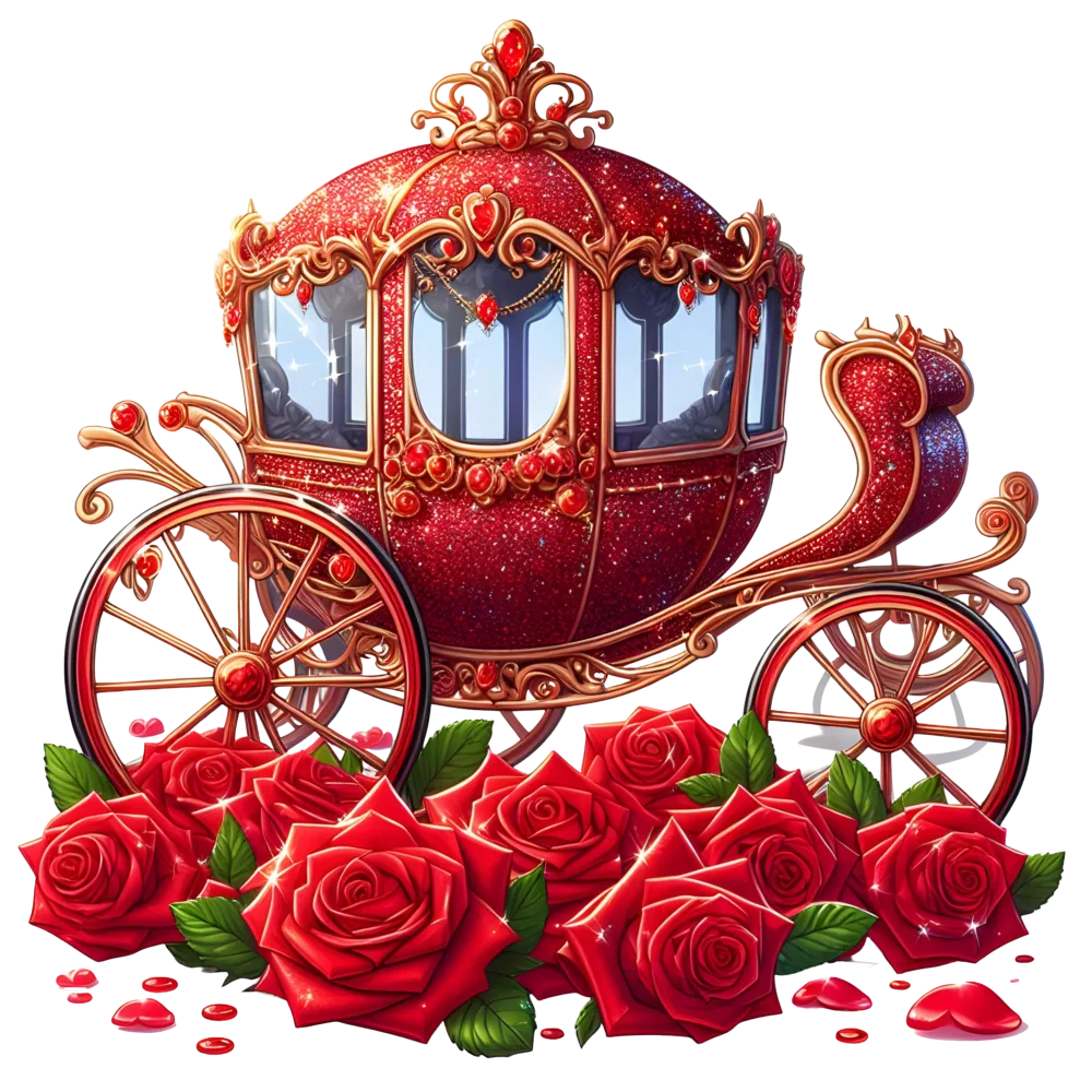 Red Royal Carriage with Decorative Roses
