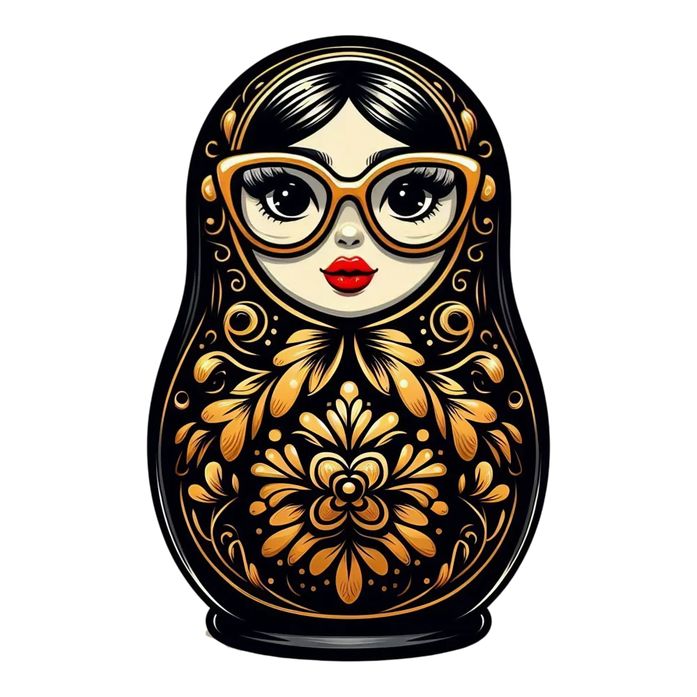 Decorative Russian Nesting Doll with Glasses and Floral Pattern