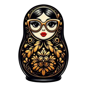 Decorative Russian Nesting Doll with Glasses and Floral Pattern