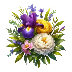 Colorful Floral Bouquet with Irises and Peonies