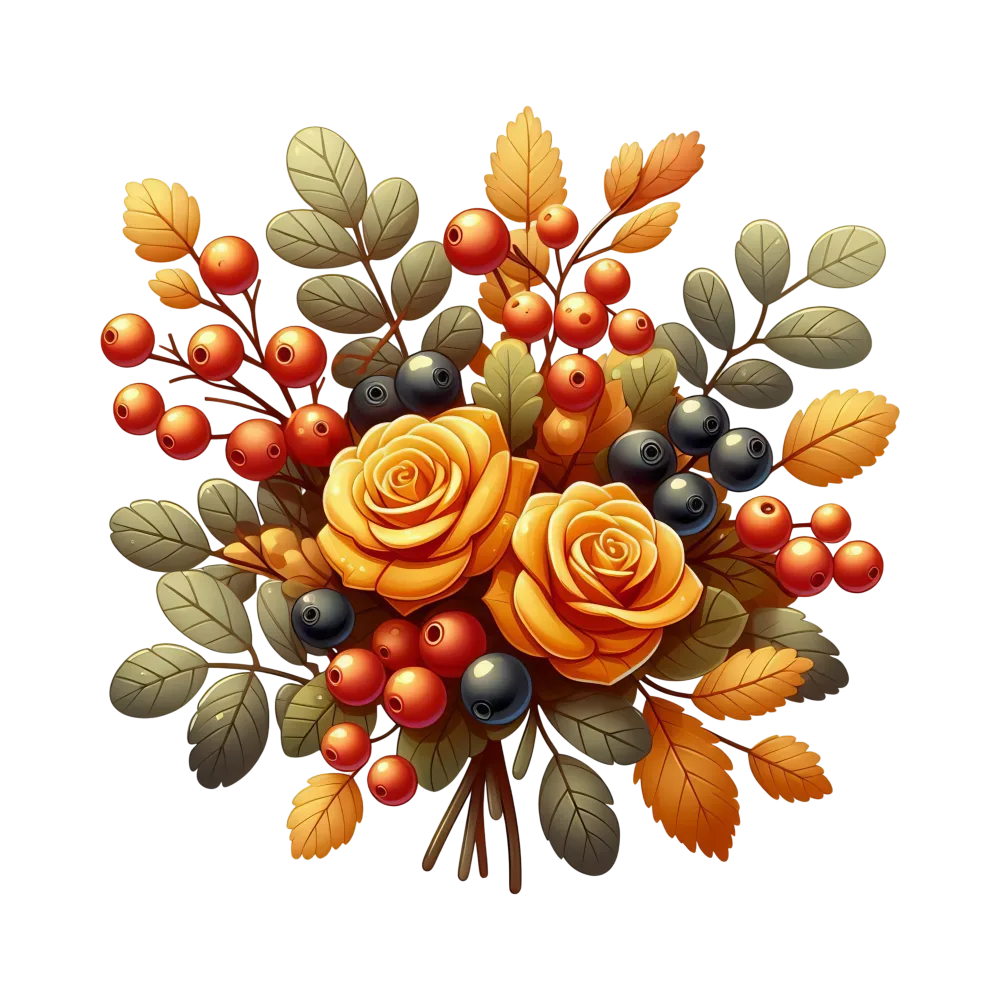 Autumn Bouquet with Orange Roses and Berries