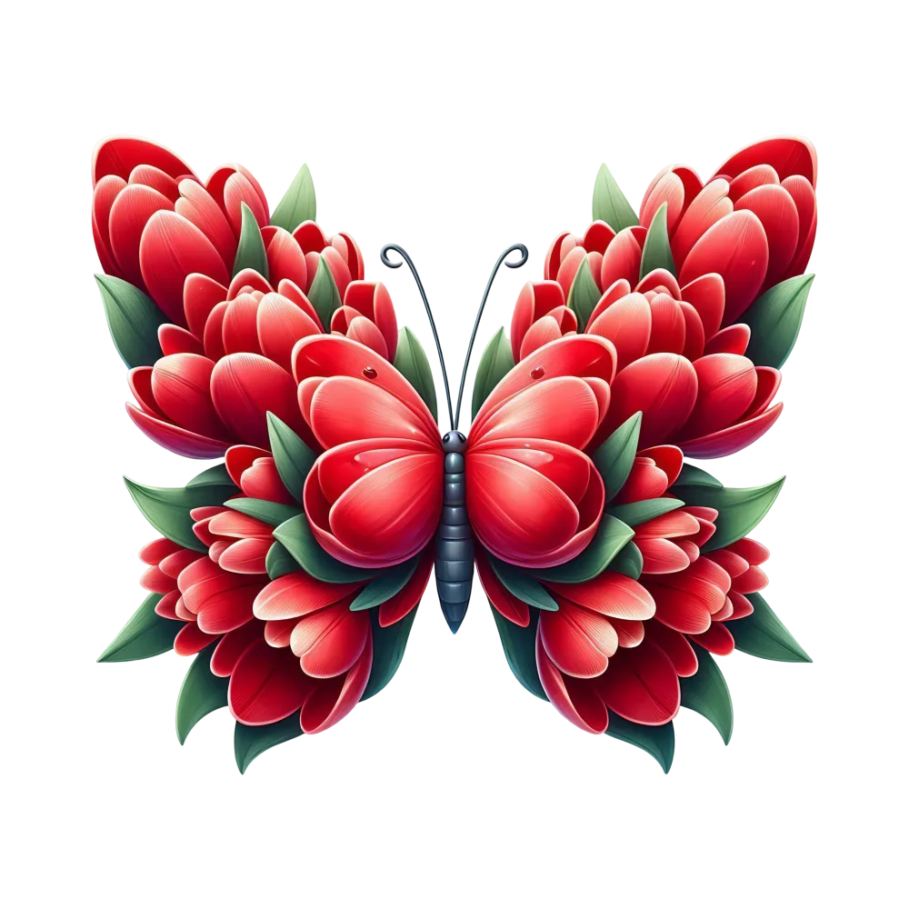 Red Floral Butterfly with Petal Wings