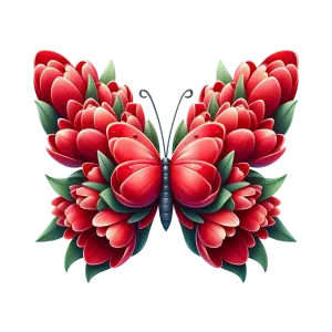 Red Floral Butterfly with Petal Wings
