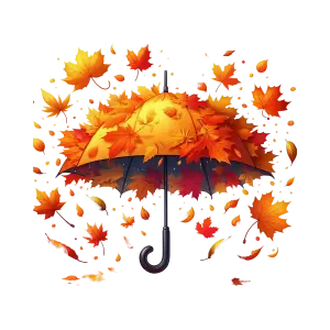 Autumn Umbrella with Falling Maple Leaves