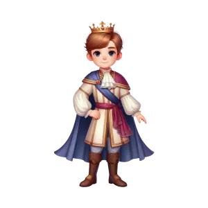 Cartoon Young Prince Character in Royal Attire with Crown