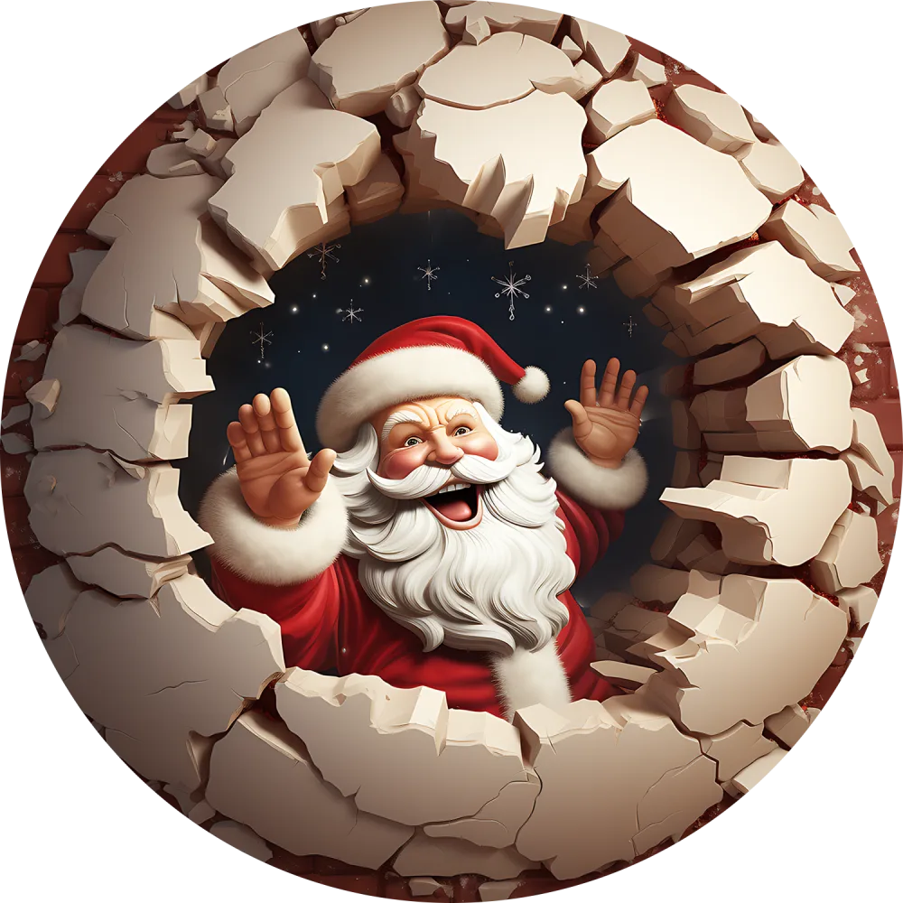 Cheerful Santa Claus Breaking Through Wall
