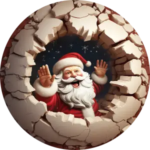 Cheerful Santa Claus Breaking Through Wall