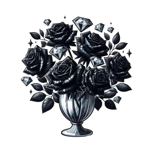 Black Roses with Diamonds in Silver Vase