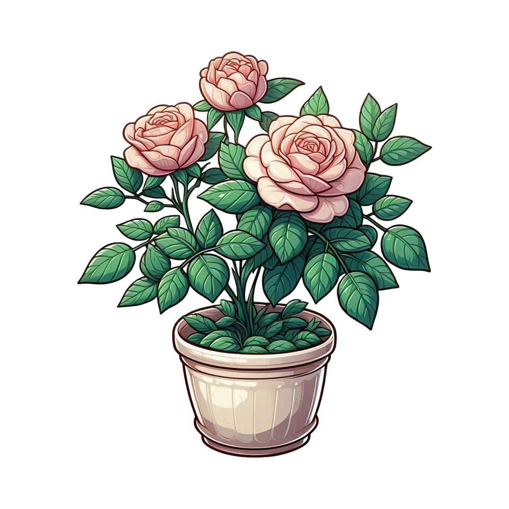 Potted Pink Rose Bush with Lush Green Leaves