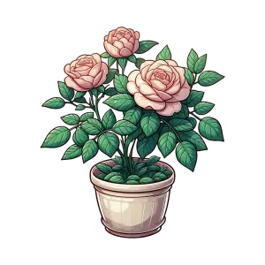 Potted Pink Rose Bush with Lush Green Leaves