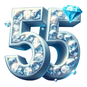 3D Number 55 Decorated with Diamonds and Blue Gem