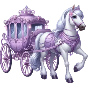 Purple Royal Horse-Drawn Carriage with Elegant White Horse