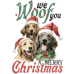 Three Happy Dogs Wearing Santa Hats Christmas Illustration
