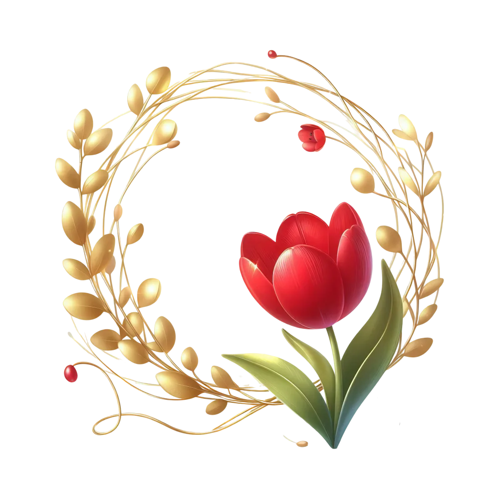 Golden Wreath with Red Tulip Flower