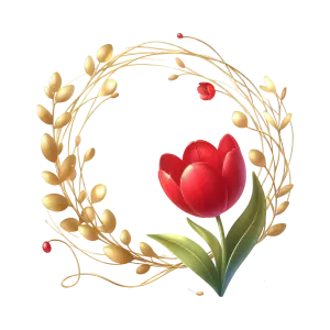 Golden Wreath with Red Tulip Flower