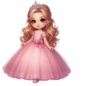 Cute Cartoon Princess in Pink Dress and Tiara