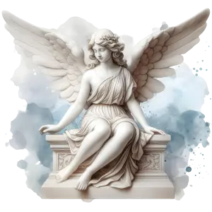 White Marble Angel Statue Sitting on Ornate Pedestal
