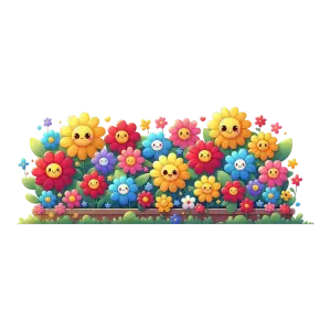 Colorful Cartoon Smiling Flower Garden