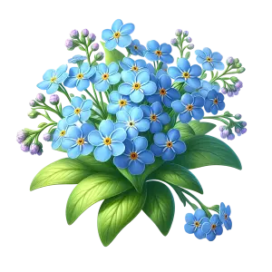 Bouquet of Blue Forget-Me-Not Flowers with Leaves