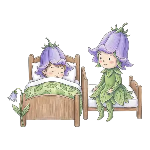 Cute Flower Fairy and Sleeping Child in Leaf and Flower Beds