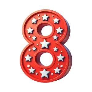 Red Number 8 with White Star Decorations