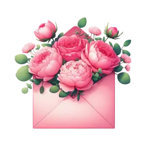 Pink Envelope with Blooming Floral Bouquet