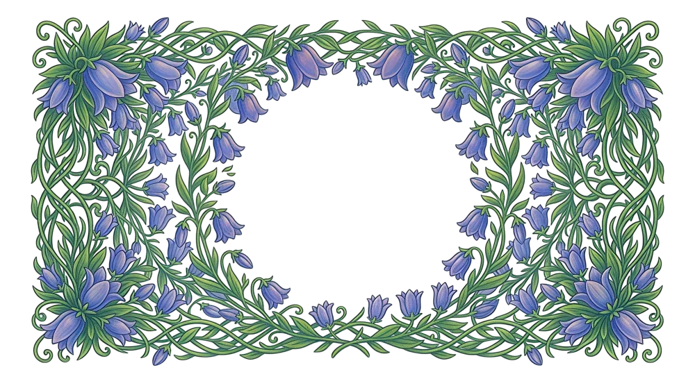 Ornate Blue Bell Flower Frame with Green Vines