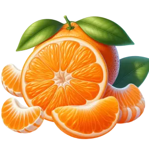 Fresh Tangerine with Leaves and Segments