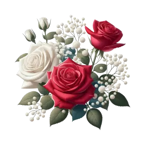 Bouquet of Red and White Roses with Baby's Breath Flowers