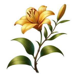 Yellow Lily Flower with Bud and Green Leaves