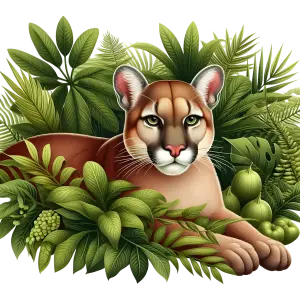 Puma Relaxing Among Lush Green Jungle Foliage