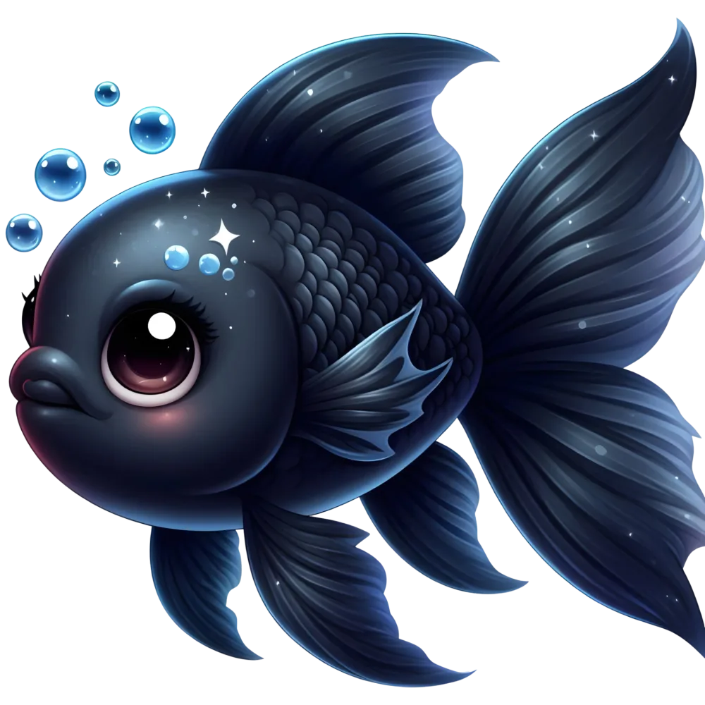 Cute Blue Cartoon Goldfish with Bubbles