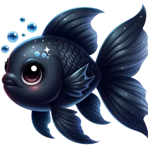 Cute Blue Cartoon Goldfish with Bubbles