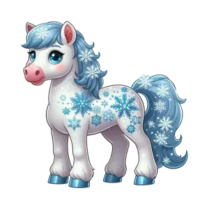 Cute Winter-Themed Cartoon Pony with Snowflakes