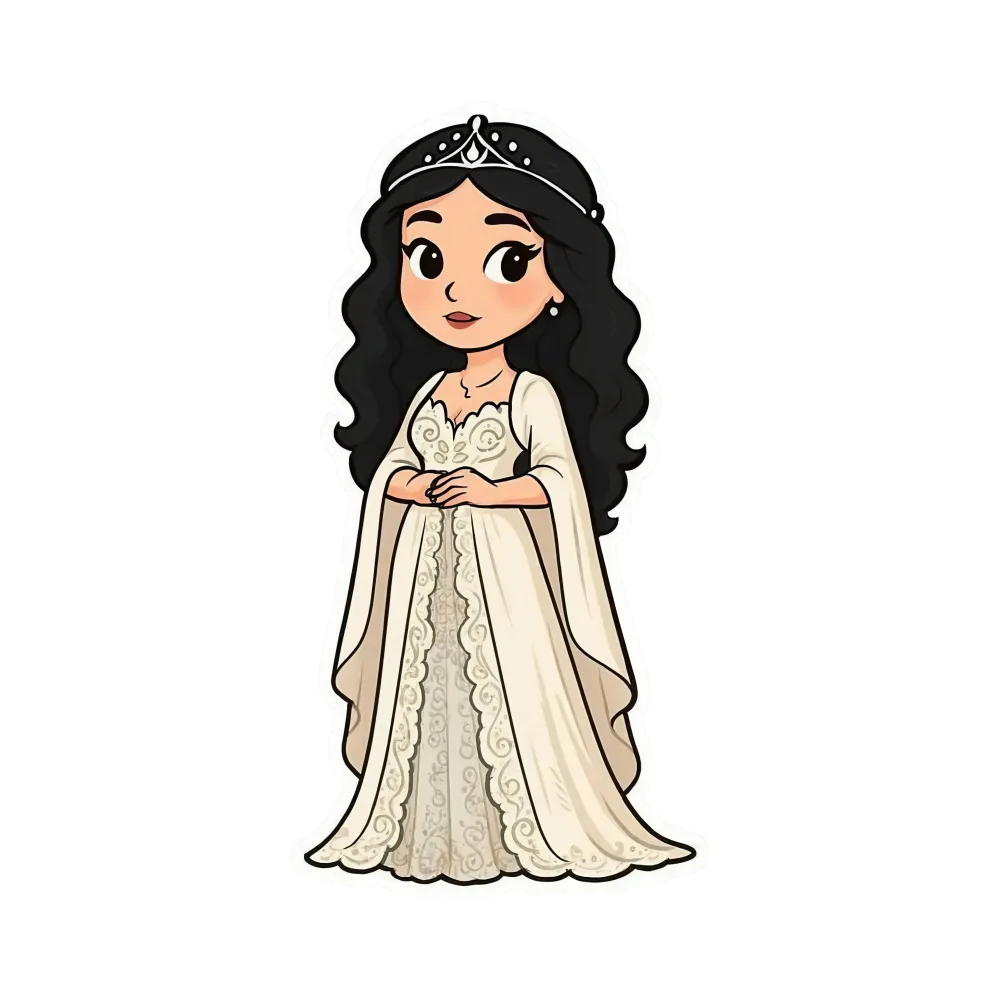 Cartoon Princess in Elegant White Gown with Tiara