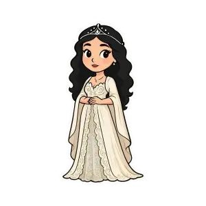 Cartoon Princess in Elegant White Gown with Tiara