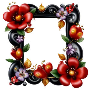 Decorative Black Frame with Red and Purple Flowers