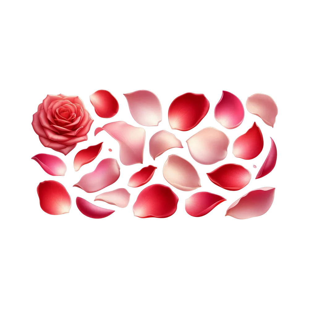 Realistic Red Rose and Loose Petals Set