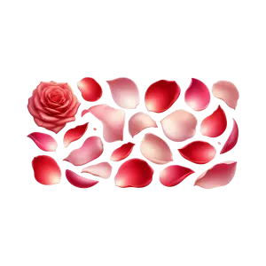 Realistic Red Rose and Loose Petals Set