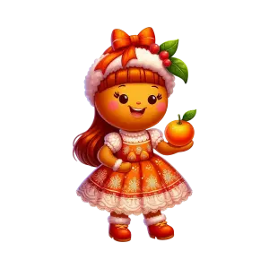 Cute Gingerbread Girl Character Holding Orange