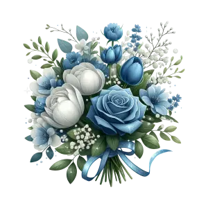 Blue and White Flower Bouquet with Ribbon
