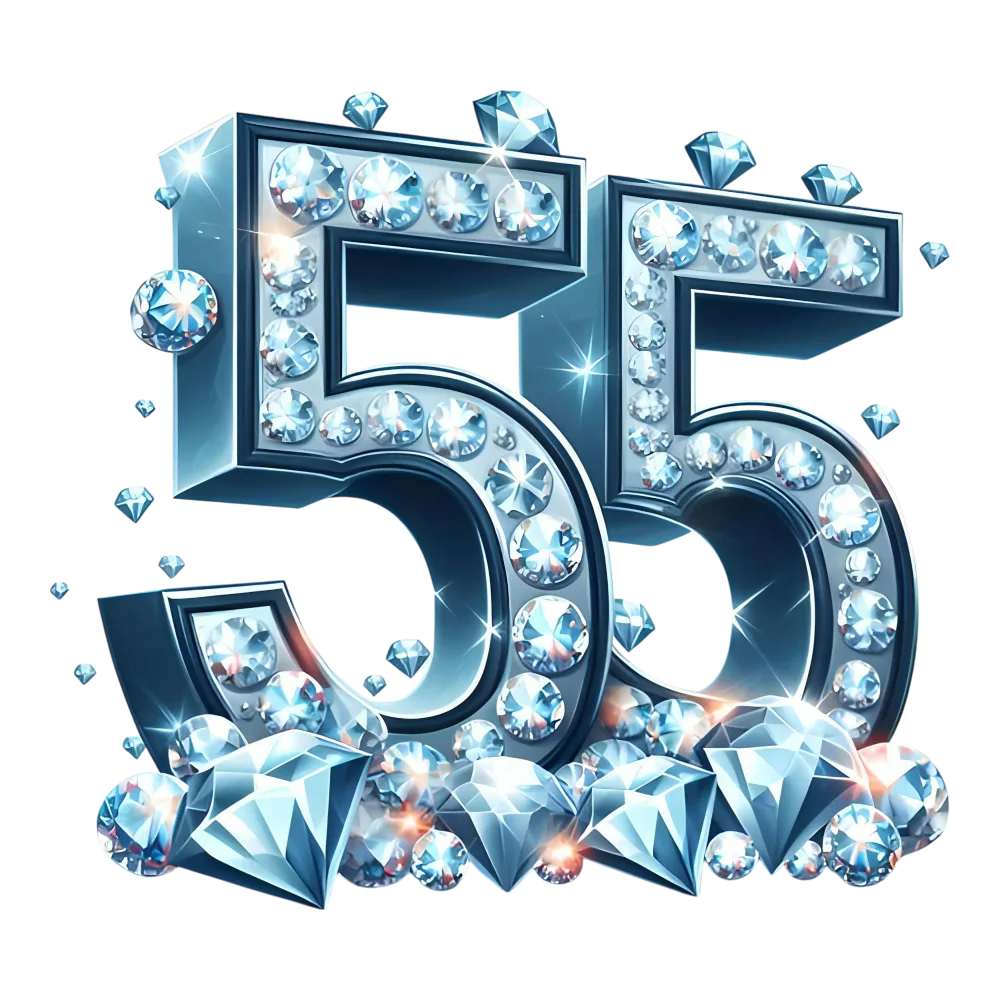 Diamond-Studded Number 55 Glittering with Jewels