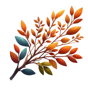 Autumn Colored Leaves Branch with Orange and Blue Foliage