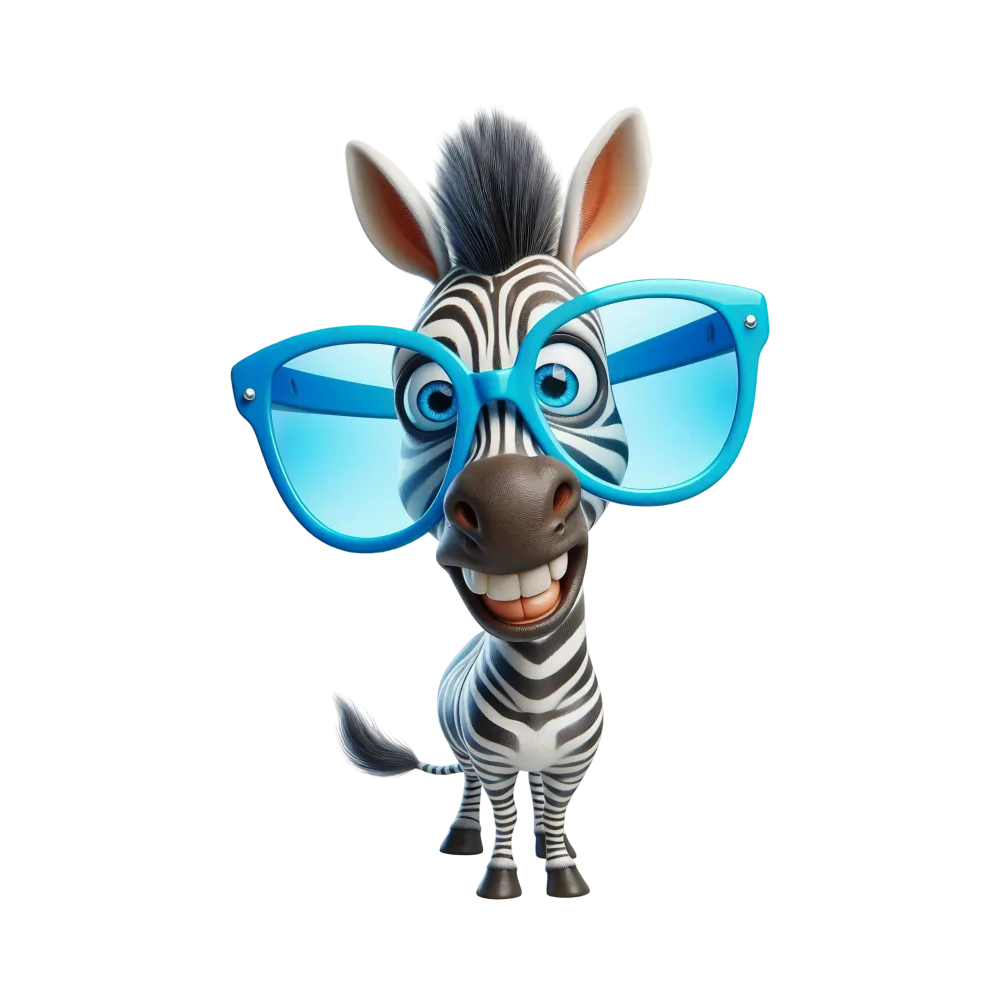 Funny Cartoon Zebra Wearing Big Blue Sunglasses