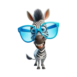 Funny Cartoon Zebra Wearing Big Blue Sunglasses