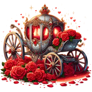 Ornate Royal Carriage with Red Roses and Hearts