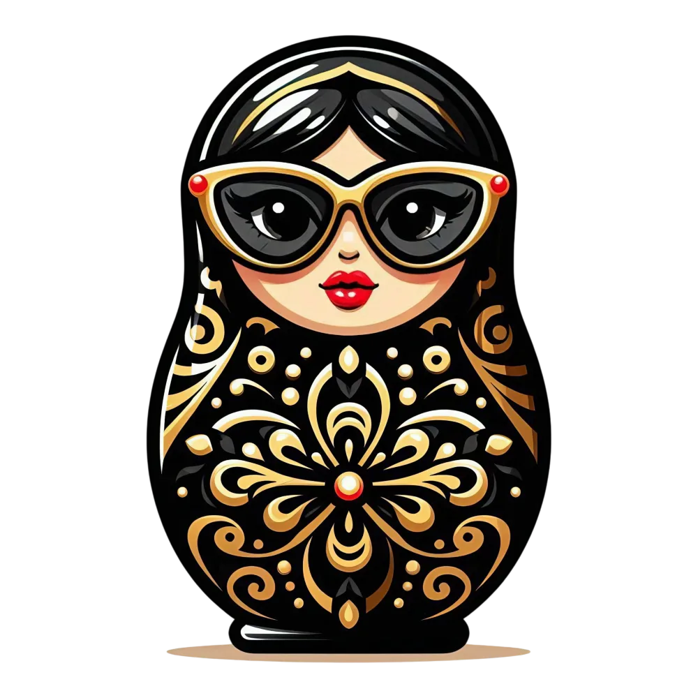 Elegant Black and Gold Matryoshka Doll with Sunglasses